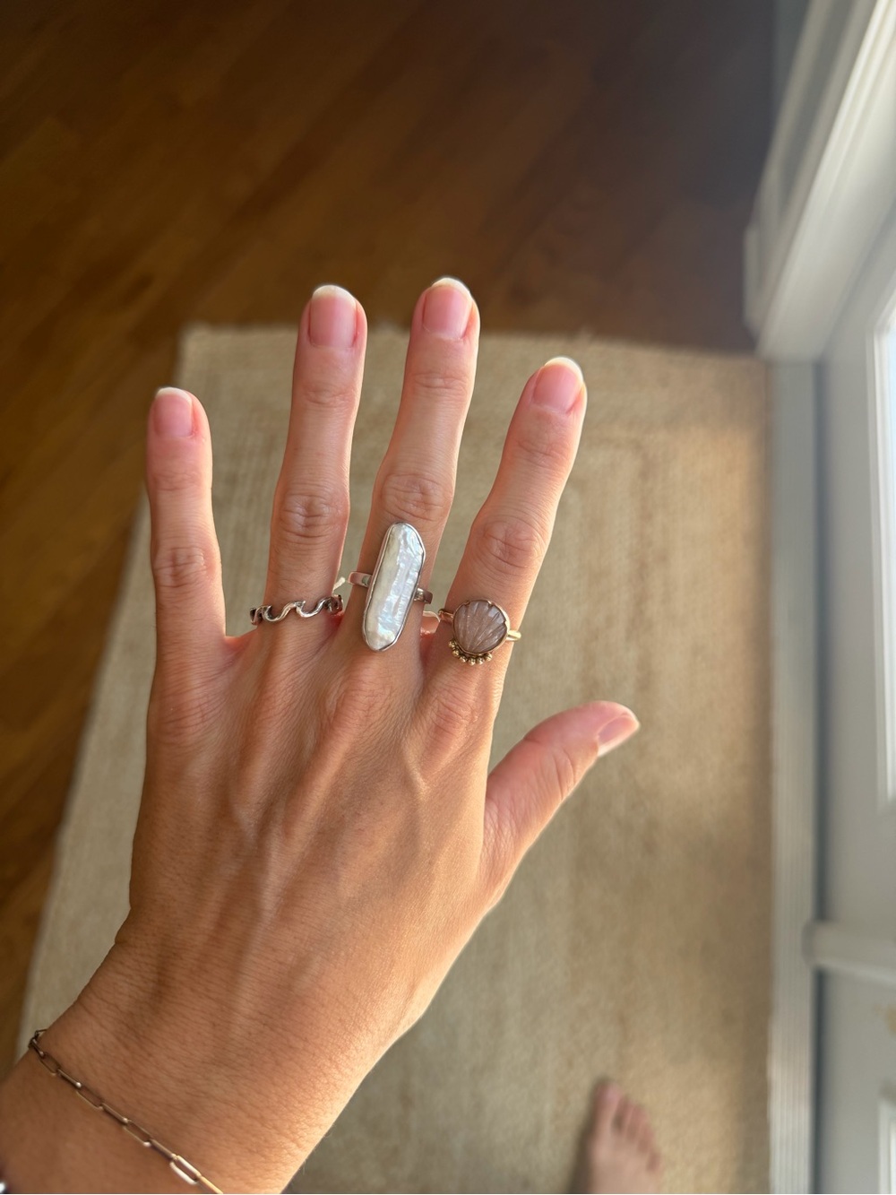 Pink moonstone gold filled ring